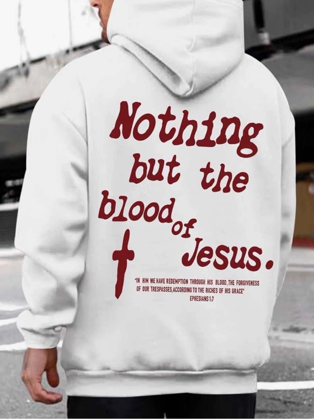 White Graphic Hoodie with Red Faith Print